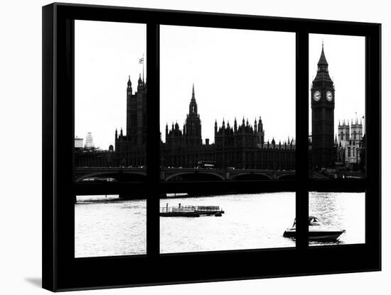 Window View of Parliament and Westminster Bridge - Big Ben - River Thames - City of London - UK-Philippe Hugonnard-Framed Stretched Canvas