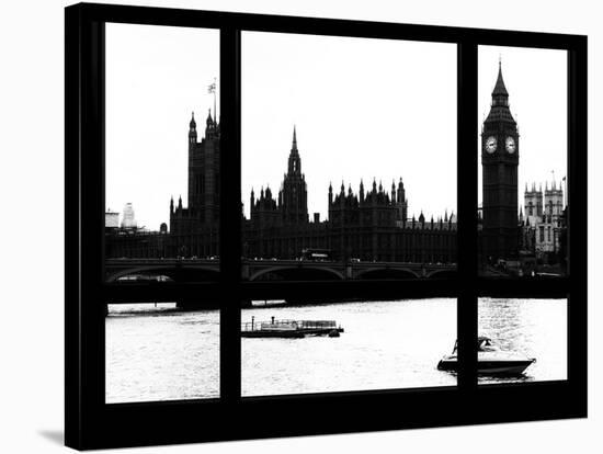 Window View of Parliament and Westminster Bridge - Big Ben - River Thames - City of London - UK-Philippe Hugonnard-Stretched Canvas