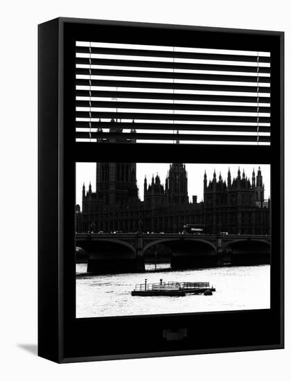 Window View of Parliament and Westminster Bridge - Big Ben - River Thames - City of London - UK-Philippe Hugonnard-Framed Stretched Canvas
