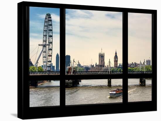 Window View of the Millennium Wheel with Houses of Parliament and Big Ben - London - UK-Philippe Hugonnard-Stretched Canvas