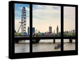 Window View of the Millennium Wheel with Houses of Parliament and Big Ben - London - UK-Philippe Hugonnard-Stretched Canvas