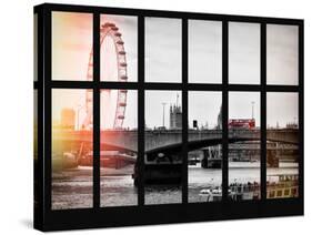 Window View of Waterloo Bridge with the Millennium Wheel and Big Ben - London - UK - England-Philippe Hugonnard-Stretched Canvas