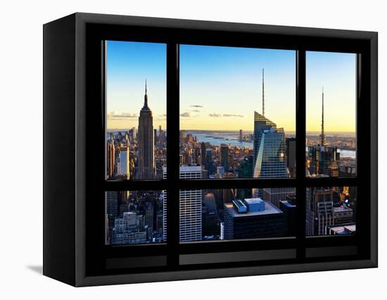 Window View, Skyline at Sunset, Midtown Manhattan, Hudson River, New York-Philippe Hugonnard-Framed Stretched Canvas