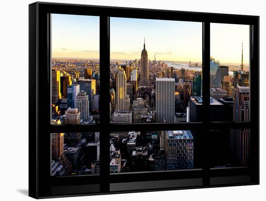 Window View, Skyline at Sunset, Midtown Manhattan, Hudson River, New York-Philippe Hugonnard-Framed Stretched Canvas