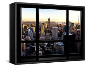 Window View, Skyline at Sunset, Midtown Manhattan, Hudson River, New York-Philippe Hugonnard-Framed Stretched Canvas