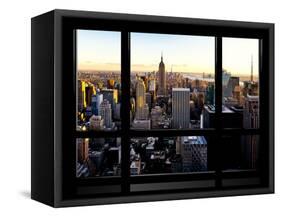 Window View, Skyline at Sunset, Midtown Manhattan, Hudson River, New York-Philippe Hugonnard-Framed Stretched Canvas