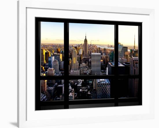 Window View, Skyline at Sunset, Midtown Manhattan, Hudson River, New York-Philippe Hugonnard-Framed Photographic Print