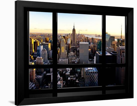 Window View, Skyline at Sunset, Midtown Manhattan, Hudson River, New York-Philippe Hugonnard-Framed Photographic Print