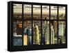 Window View - Skyscrapers of Lower Manhattan at Sunset - New York City-Philippe Hugonnard-Framed Stretched Canvas