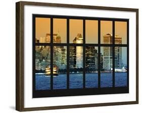 Window View - Skyscrapers of Manhattan with a Boat on the East River - Manhattan - New York City-Philippe Hugonnard-Framed Photographic Print