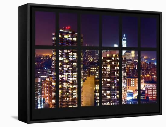 Window View - Skyscrapers of Times Square by Night - Manhattan - New York City-Philippe Hugonnard-Framed Stretched Canvas