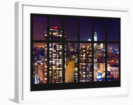 Window View - Skyscrapers of Times Square by Night - Manhattan - New York City-Philippe Hugonnard-Framed Photographic Print