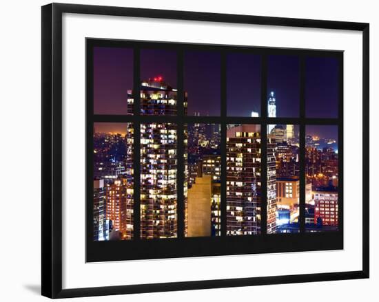 Window View - Skyscrapers of Times Square by Night - Manhattan - New York City-Philippe Hugonnard-Framed Photographic Print