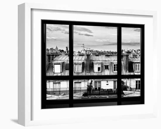 Window View, Special Series, Black and White Photography, Rooftops, Sacre-Cœur Basilica, Paris-Philippe Hugonnard-Framed Premium Photographic Print