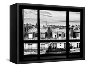 Window View, Special Series, Black and White Photography, Rooftops, Sacre-Cœur Basilica, Paris-Philippe Hugonnard-Framed Stretched Canvas