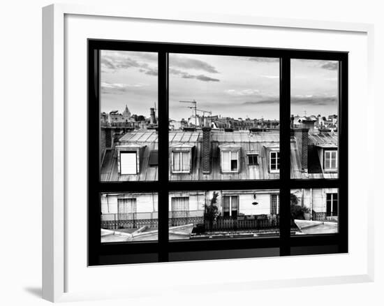 Window View, Special Series, Black and White Photography, Rooftops, Sacre-Cœur Basilica, Paris-Philippe Hugonnard-Framed Photographic Print