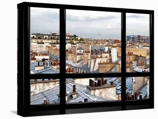 Window View, Special Series, Black and White Photography, Rooftops View, Pompidou Center, Paris-Philippe Hugonnard-Stretched Canvas