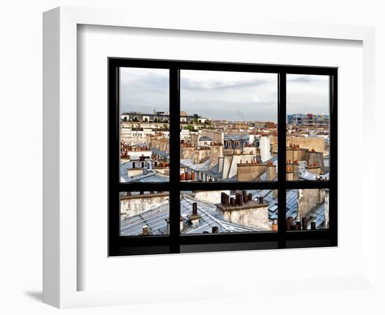 Window View, Special Series, Black and White Photography, Rooftops View, Pompidou Center, Paris-Philippe Hugonnard-Framed Photographic Print