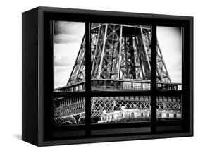 Window View, Special Series, Detail of Eiffel Tower View, Paris, Black and White Photography-Philippe Hugonnard-Framed Stretched Canvas