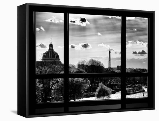 Window View, Special Series, Eiffel Tower and Seine River View at Sunset, Paris-Philippe Hugonnard-Framed Stretched Canvas