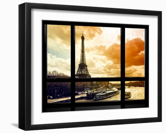 Window View, Special Series, Eiffel Tower and the Seine River at Sunset, Paris, France, Europe-Philippe Hugonnard-Framed Premium Photographic Print