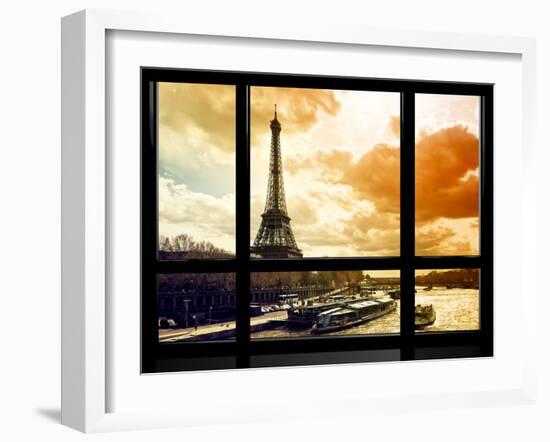 Window View, Special Series, Eiffel Tower and the Seine River at Sunset, Paris, France, Europe-Philippe Hugonnard-Framed Premium Photographic Print