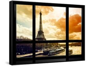 Window View, Special Series, Eiffel Tower and the Seine River at Sunset, Paris, France, Europe-Philippe Hugonnard-Framed Stretched Canvas