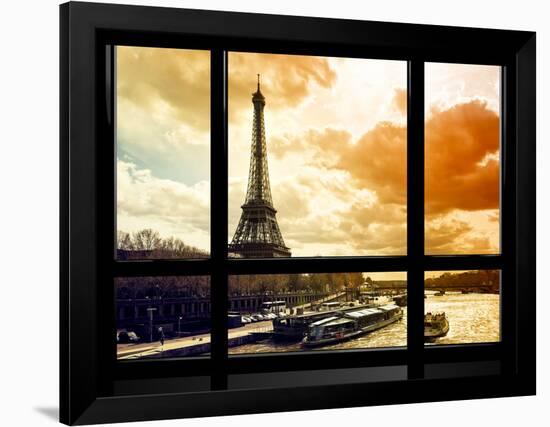 Window View, Special Series, Eiffel Tower and the Seine River at Sunset, Paris, France, Europe-Philippe Hugonnard-Framed Photographic Print