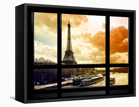 Window View, Special Series, Eiffel Tower and the Seine River at Sunset, Paris, France, Europe-Philippe Hugonnard-Framed Stretched Canvas