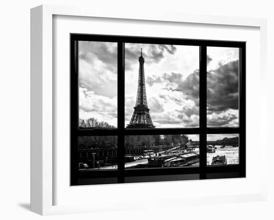 Window View, Special Series, Eiffel Tower and the Seine River, Paris, Black and White Photography-Philippe Hugonnard-Framed Premium Photographic Print