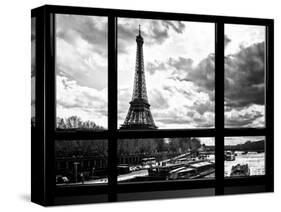 Window View, Special Series, Eiffel Tower and the Seine River, Paris, Black and White Photography-Philippe Hugonnard-Stretched Canvas