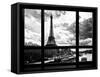 Window View, Special Series, Eiffel Tower and the Seine River, Paris, Black and White Photography-Philippe Hugonnard-Framed Stretched Canvas