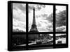 Window View, Special Series, Eiffel Tower and the Seine River, Paris, Black and White Photography-Philippe Hugonnard-Stretched Canvas