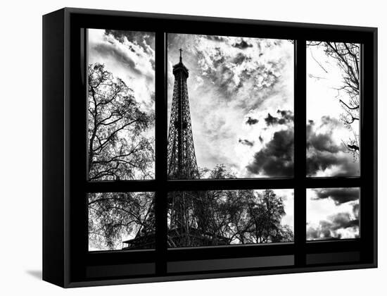Window View, Special Series, Eiffel Tower View, Paris, France, Europe, Black and White Photography-Philippe Hugonnard-Framed Stretched Canvas