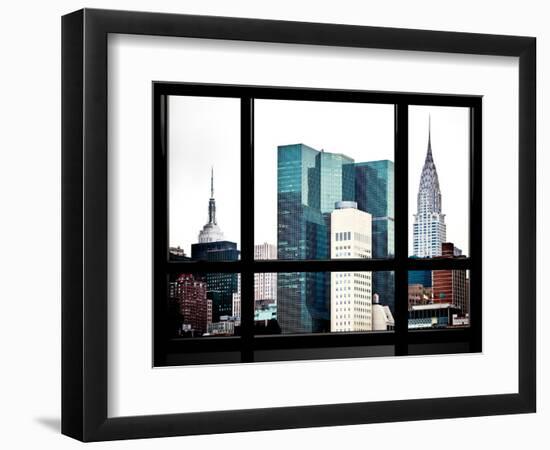 Window View, Special Series, Empire State Building and Chrysler Building Tops, Manhattan, New York-Philippe Hugonnard-Framed Photographic Print