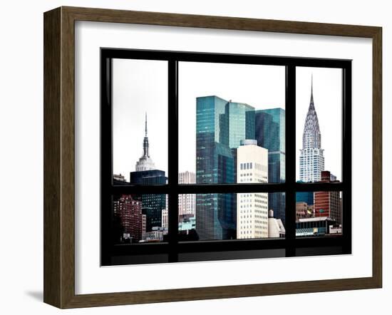 Window View, Special Series, Empire State Building and Chrysler Building Tops, Manhattan, New York-Philippe Hugonnard-Framed Premium Photographic Print