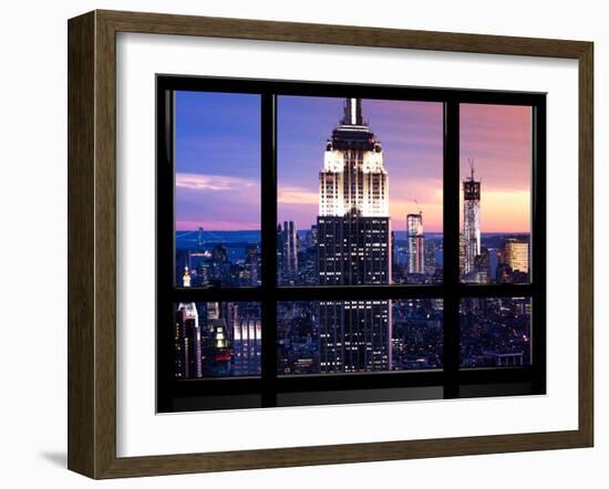 Window View, Special Series, Empire State Building and Liberty Tower by Night, Manhattan, NYC, US-Philippe Hugonnard-Framed Photographic Print