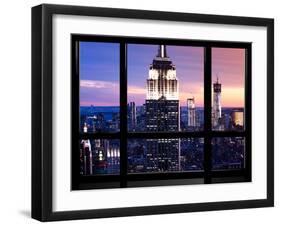 Window View, Special Series, Empire State Building and Liberty Tower by Night, Manhattan, NYC, US-Philippe Hugonnard-Framed Photographic Print