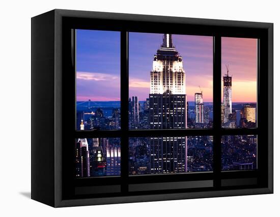Window View, Special Series, Empire State Building and Liberty Tower by Night, Manhattan, NYC, US-Philippe Hugonnard-Framed Stretched Canvas