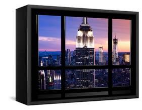 Window View, Special Series, Empire State Building and Liberty Tower by Night, Manhattan, NYC, US-Philippe Hugonnard-Framed Stretched Canvas