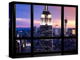 Window View, Special Series, Empire State Building and Liberty Tower by Night, Manhattan, NYC, US-Philippe Hugonnard-Stretched Canvas