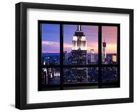 Window View, Special Series, Empire State Building and Liberty Tower by Night, Manhattan, NYC, US-Philippe Hugonnard-Framed Photographic Print