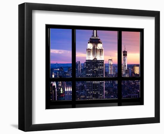 Window View, Special Series, Empire State Building and Liberty Tower by Night, Manhattan, NYC, US-Philippe Hugonnard-Framed Photographic Print