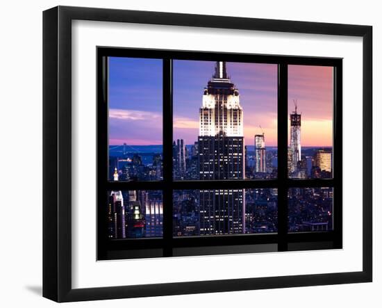 Window View, Special Series, Empire State Building and Liberty Tower by Night, Manhattan, NYC, US-Philippe Hugonnard-Framed Premium Photographic Print