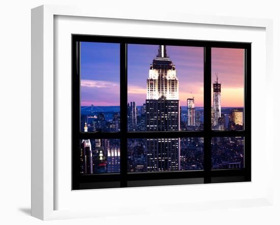 Window View, Special Series, Empire State Building and Liberty Tower by Night, Manhattan, NYC, US-Philippe Hugonnard-Framed Premium Photographic Print
