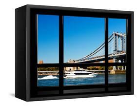 Window View, Special Series, Manhattan Bridge, Boat on East River, Manhattan, New York, US-Philippe Hugonnard-Framed Stretched Canvas