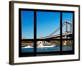 Window View, Special Series, Manhattan Bridge, Boat on East River, Manhattan, New York, US-Philippe Hugonnard-Framed Photographic Print