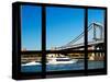 Window View, Special Series, Manhattan Bridge, Boat on East River, Manhattan, New York, US-Philippe Hugonnard-Stretched Canvas