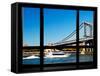 Window View, Special Series, Manhattan Bridge, Boat on East River, Manhattan, New York, US-Philippe Hugonnard-Framed Stretched Canvas
