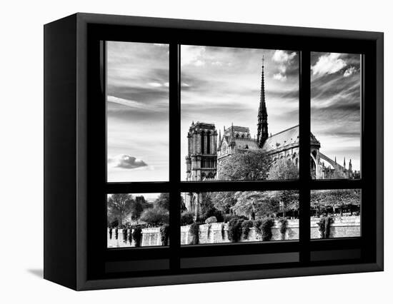 Window View, Special Series, Notre Dame Cathedral View, Paris, Europe, Black and White Photography-Philippe Hugonnard-Framed Stretched Canvas